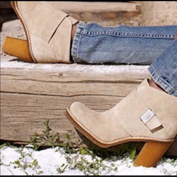 UGG Shoes - UGG Australia Brienne Beige Suede Ankle Heel Boots